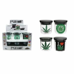 Weed Leaf Pop Top Glass Jar