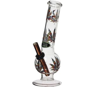 Medium Bent Bubble Bong With Leaf Print 28cm