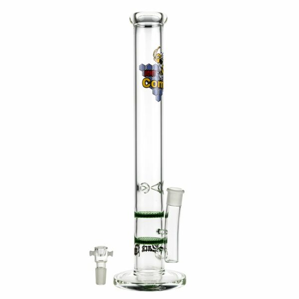 Buy Black Leaf Double HoneyComb Perc Stemless Glass Ice Bong | 45cm | Green in australia