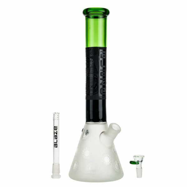 Buy Blaze Glass Frosted Beaker Bong with Black and Green Tube in australia