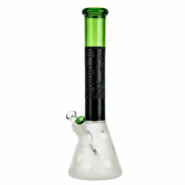 Buy Blaze Glass Frosted Beaker Bong with Black and Green Tube in australia